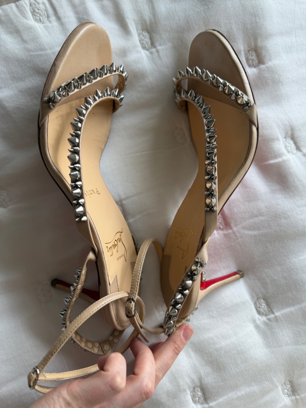 Christian Louboutin Mafaldina Spike Leather Sandals 70mm Nude Size EU 39/US 9 - Picture 3 of 5